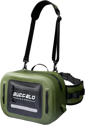 Buffalo Gear Waterproof Fishing Fanny Pack,8.9L Fishing Waist Pack with Airtight Zipper for Fly Fishing,Kayaking,Camping,Outdoor Sports Green