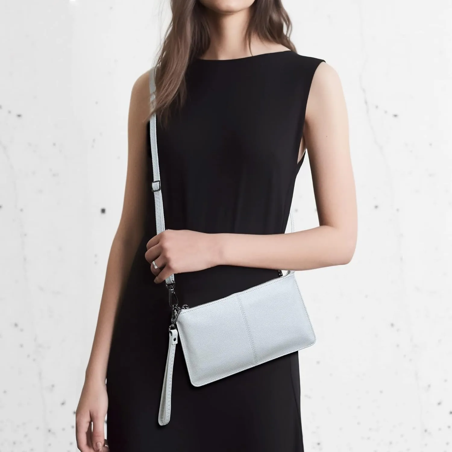 Bveyzi Genuine Leather Wristlet Purses for Women, Envelope Clutch Wallet Small Crossbody Bags for Dressy Evening