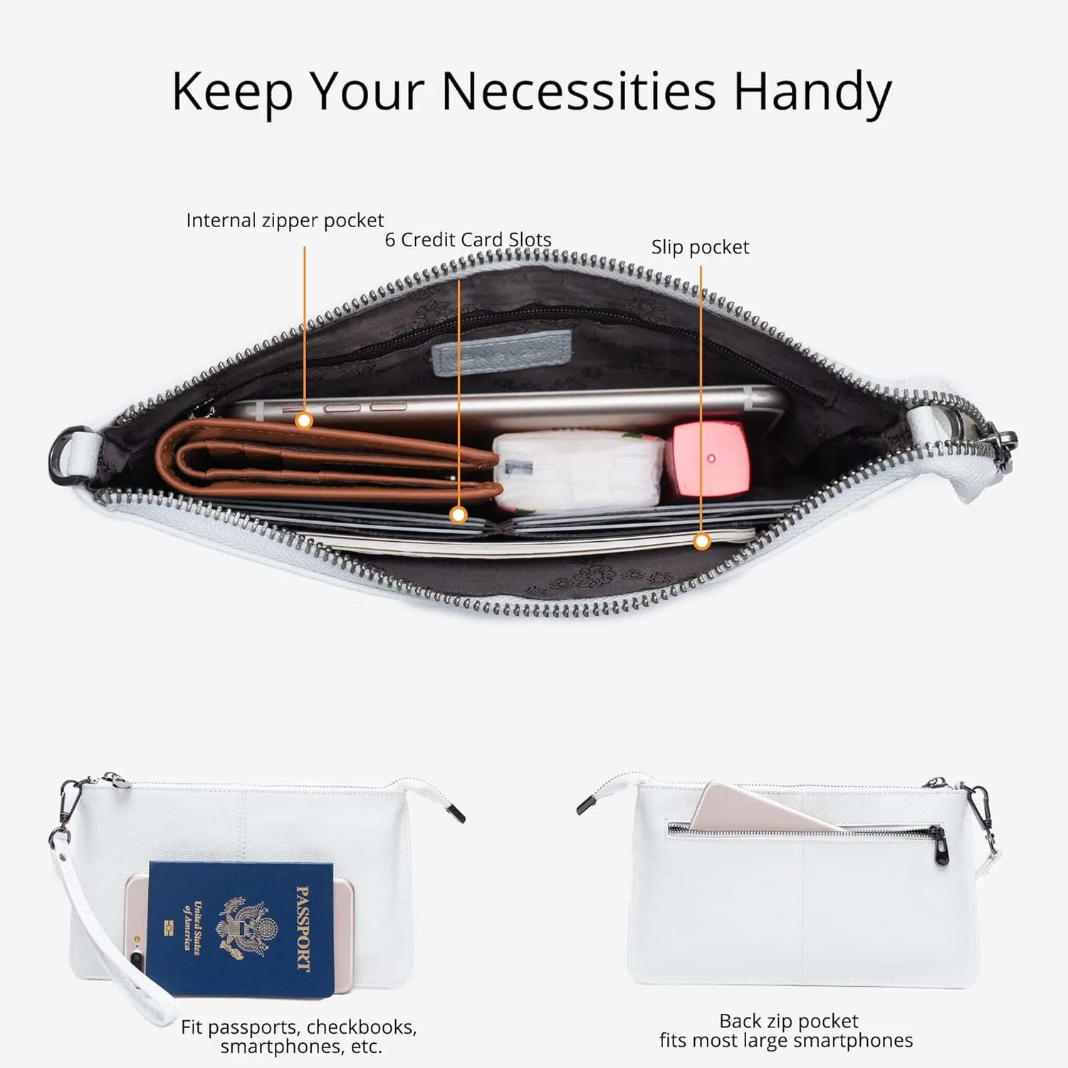 Bveyzi Genuine Leather Wristlet Purses for Women, Envelope Clutch Wallet Small Crossbody Bags for Dressy Evening