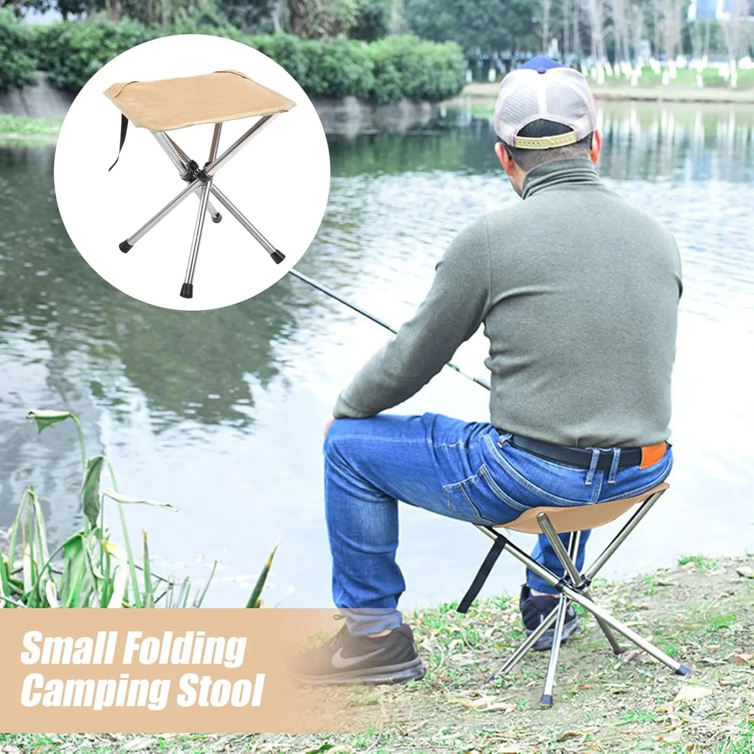 Camping Stool - Folding Camping Stool Chair | Portable Chair Stool | Portable Outdoor Chair Stool for Fishing | Lightweight Stainless Steels Bracket Seat for Outdoor Gardening, Fishing