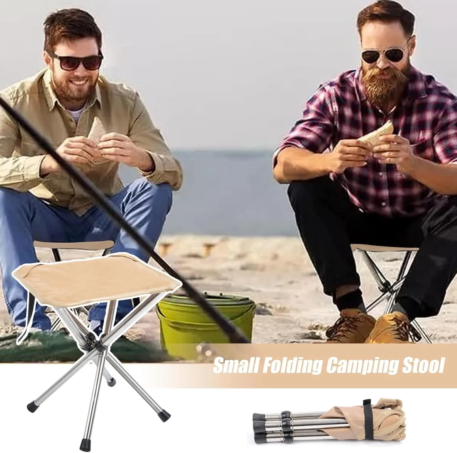 Camping Stool - Folding Camping Stool Chair | Portable Chair Stool | Portable Outdoor Chair Stool for Fishing | Lightweight Stainless Steels Bracket Seat for Outdoor Gardening, Fishing