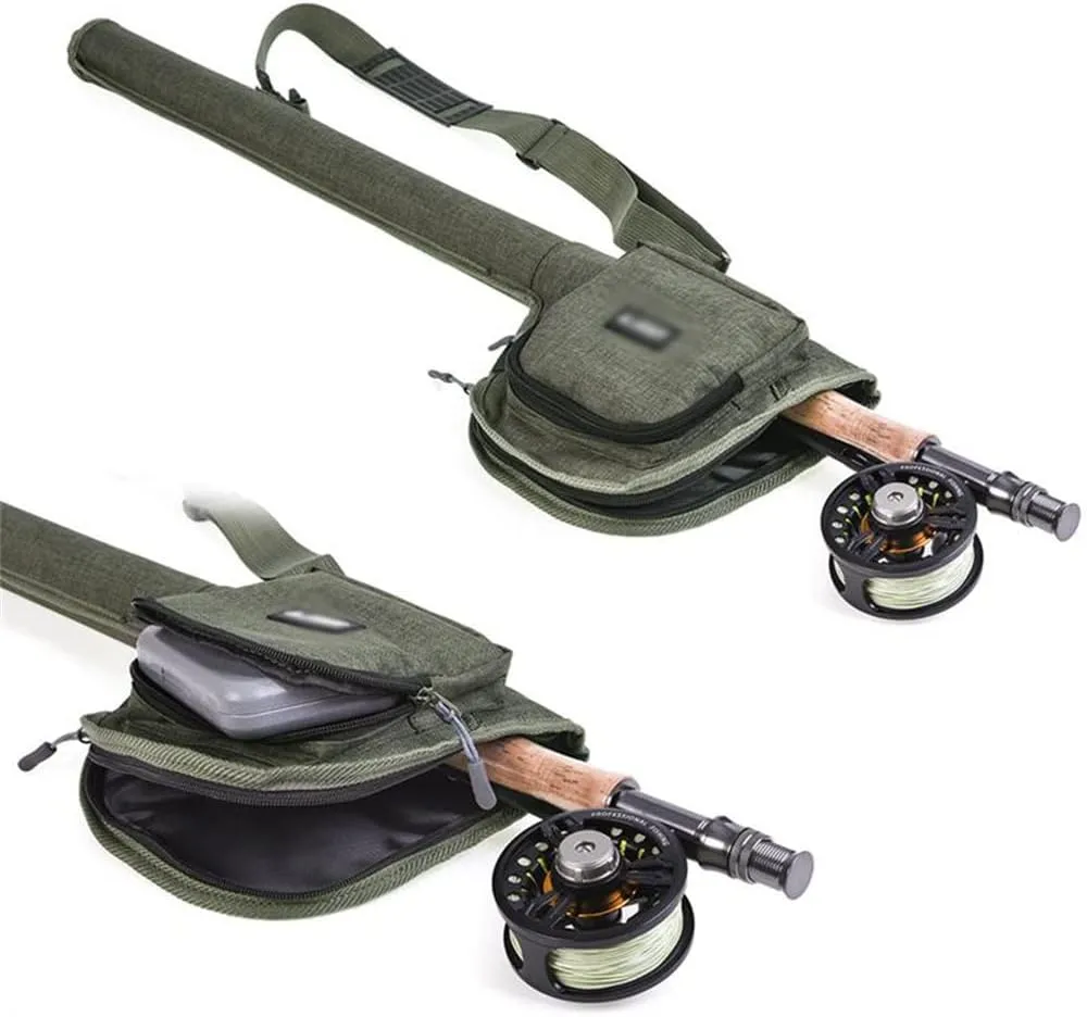 Canvas Fishing Bag for Fly Rod and Reel Combo Set Fishing Rod Reel Shoulder Bag