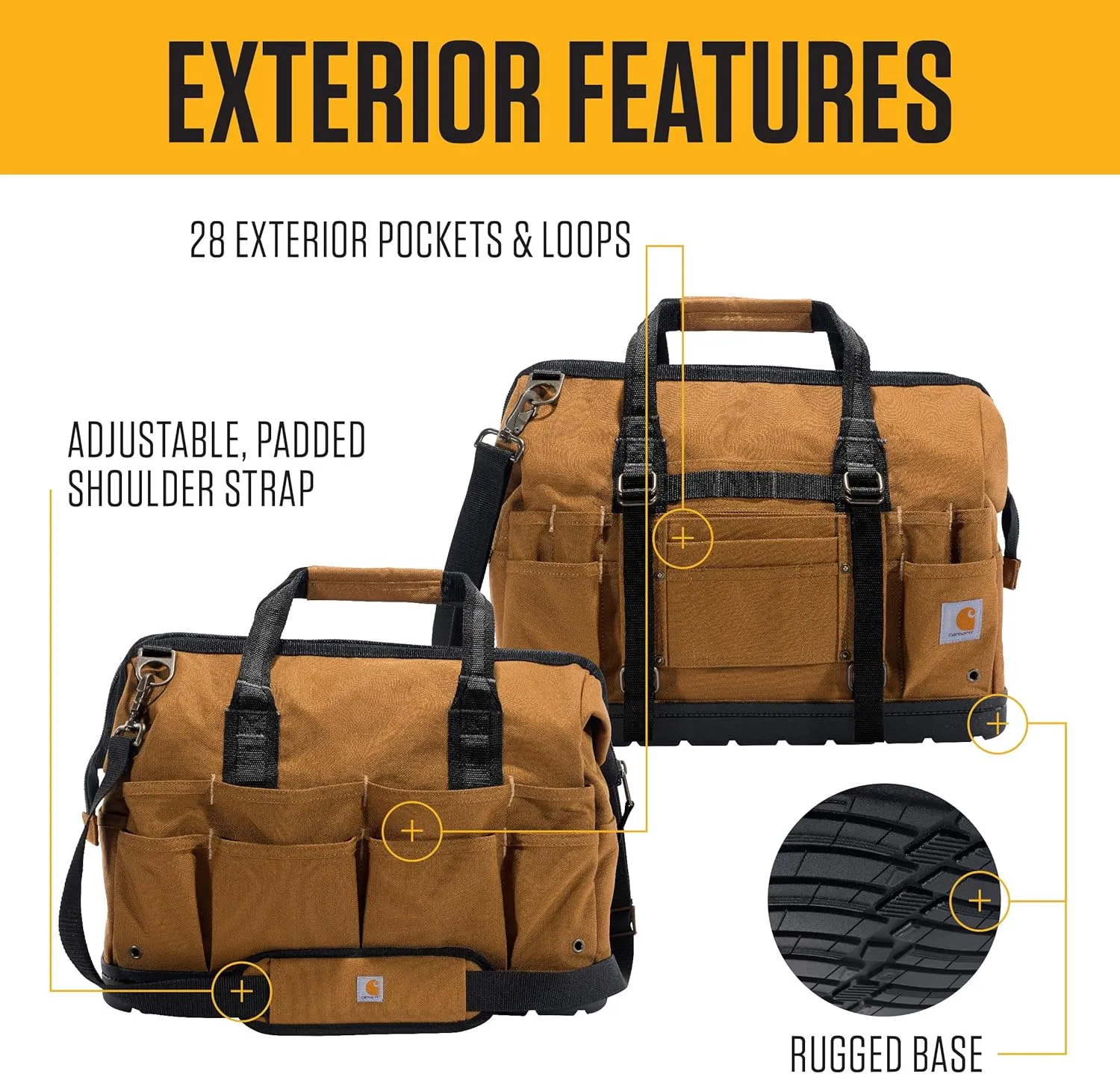 Carhartt Onsite Tool Bag, Durable Water-Resistant, Tool Storage Bag, Heavyweight w/Molded Base, 18-Inch, Carhartt Brown