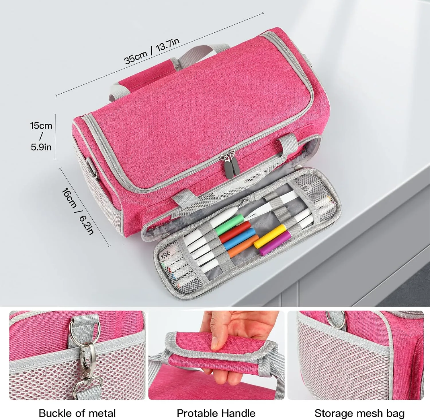 Carrying Case Compatible with Cricut Joy Xtra Smart Cutting Machine(13.7''L x 6.2''W x 5.9''H),Protable Storage Bag with Shoulder Strap Fits for Cricut Joy Xtra Accessories,Cricut Tools,Rose Red