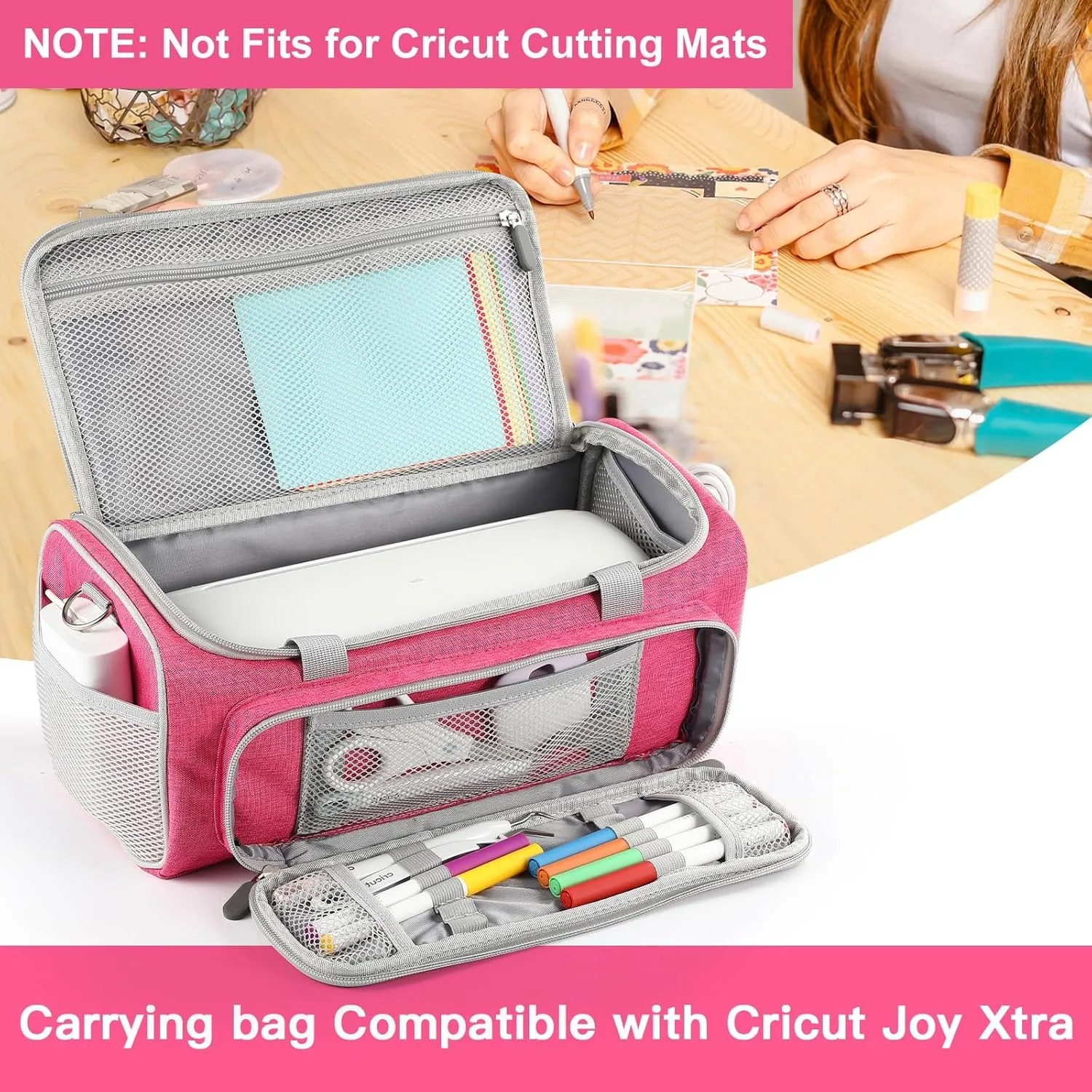 Carrying Case Compatible with Cricut Joy Xtra Smart Cutting Machine(13.7''L x 6.2''W x 5.9''H),Protable Storage Bag with Shoulder Strap Fits for Cricut Joy Xtra Accessories,Cricut Tools,Rose Red