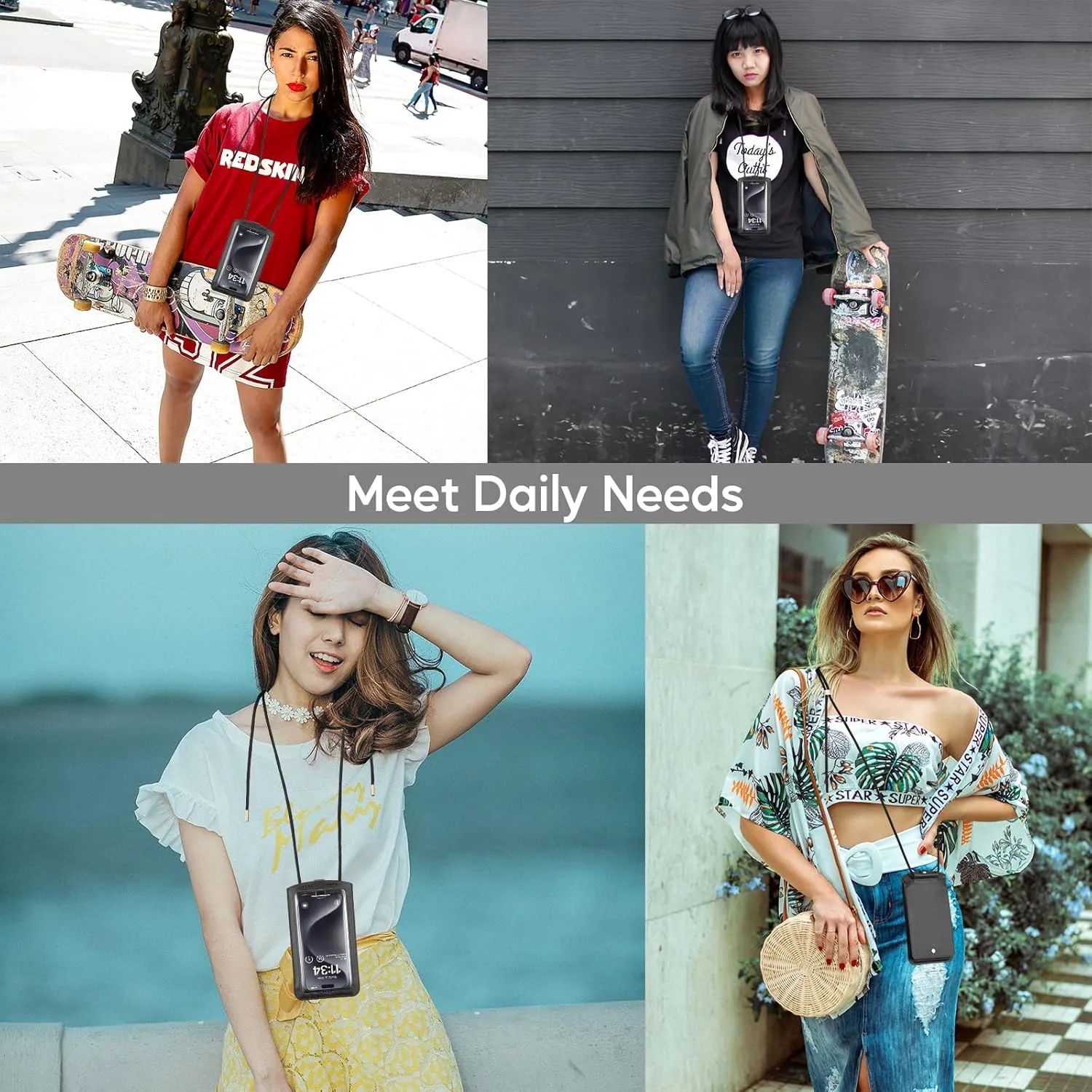 Cell Phone Purse Small Crossbody Phone Bag for Women Men Leather Mini Shoulder Wallet with Strap Lanyard Card Holder Slot Pouch Wrist Chain for All Smartphones iPhone 16 for Samsung up to 7.5" Black