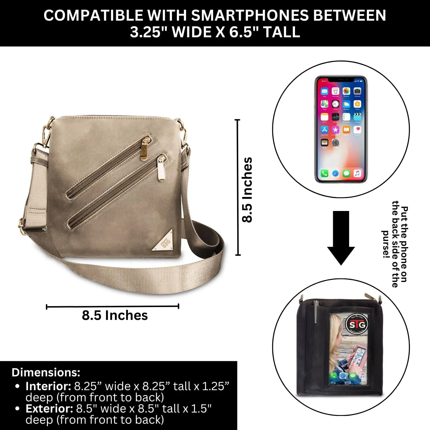 Cell Phone Purse - Touch Screen Women’s Crossbody Handbags (Zoe) - Clutch & Crossbody Phone Case