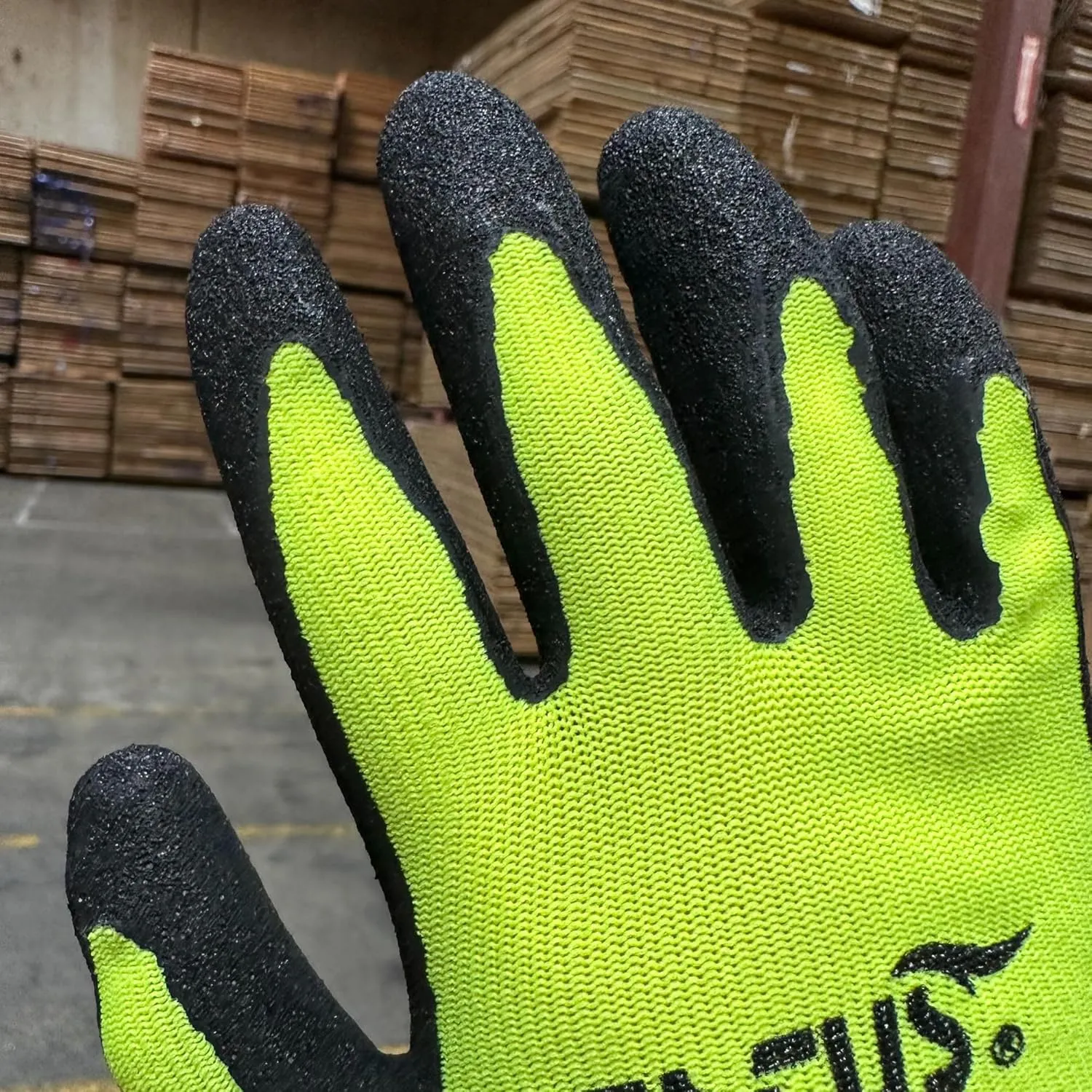 Cestus NS Grip 6116, Natural Foam Latex Coated Work Gloves with Grip, High Visibility