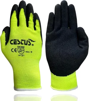 Cestus NS Grip 6116, Natural Foam Latex Coated Work Gloves with Grip, High Visibility