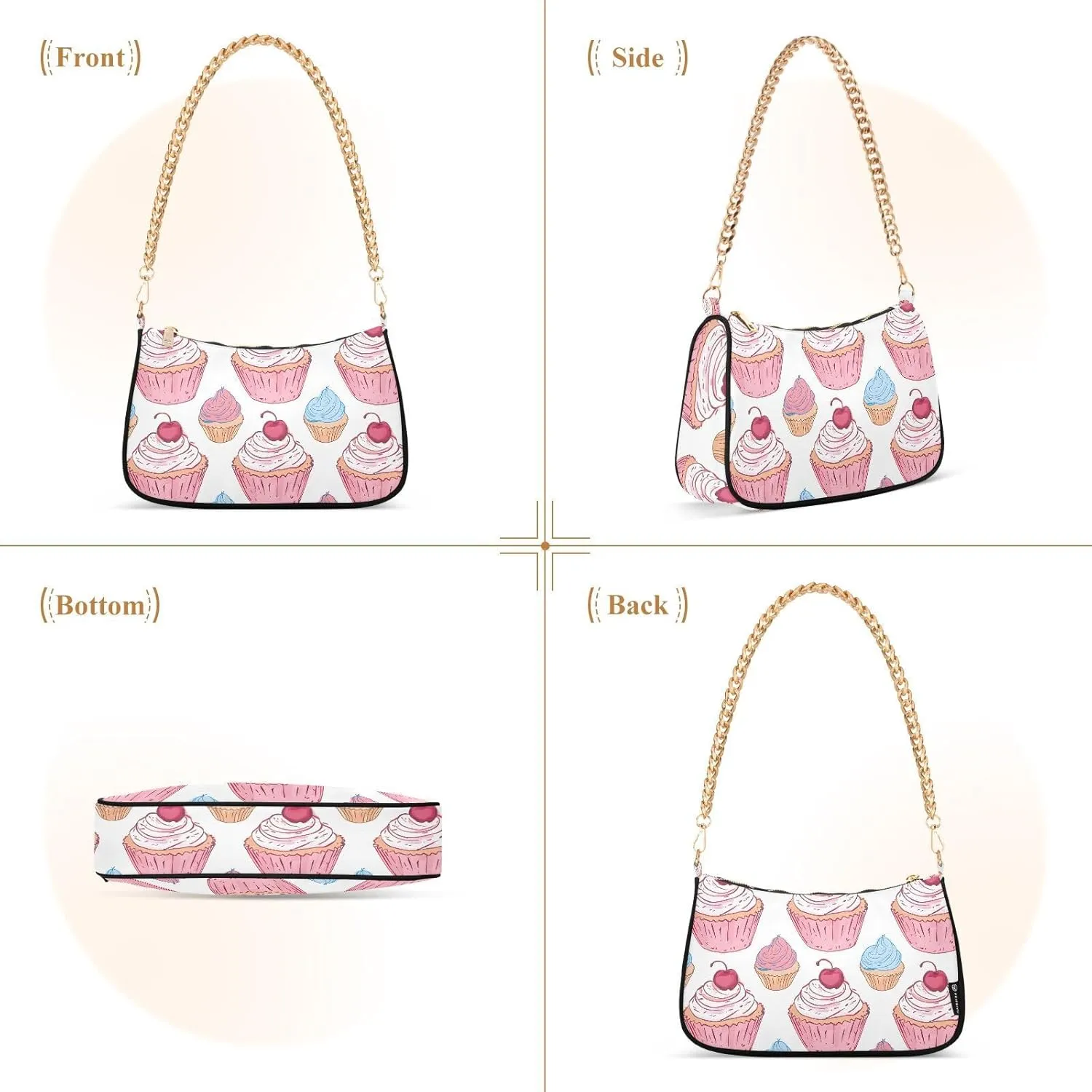 Chain Shoulder Bag Hobo Tote Handbag Mini Clutch Purse with Zipper Closure for Women