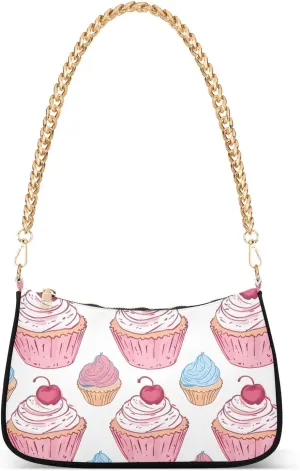 Chain Shoulder Bag Hobo Tote Handbag Mini Clutch Purse with Zipper Closure for Women