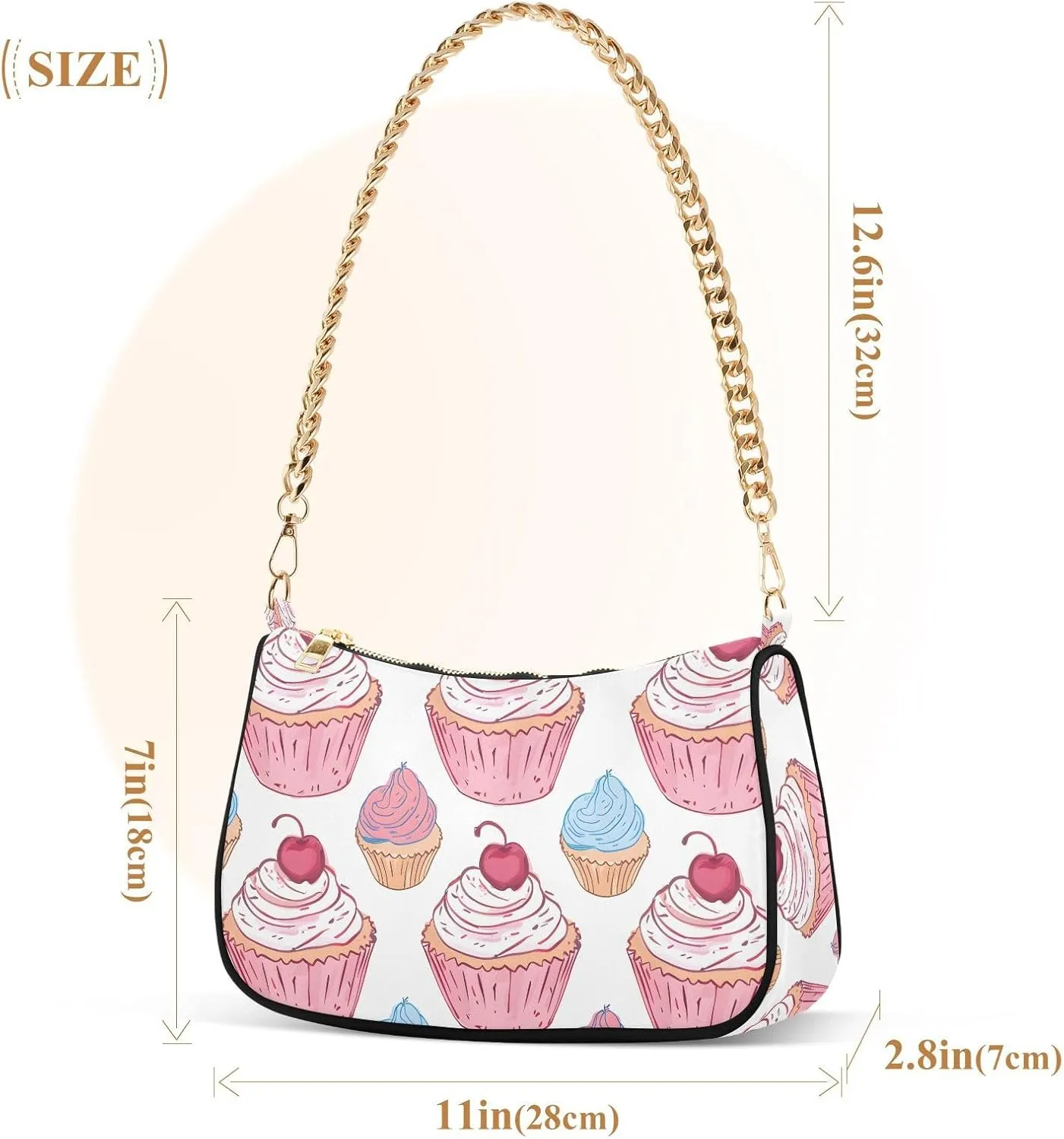 Chain Shoulder Bag Hobo Tote Handbag Mini Clutch Purse with Zipper Closure for Women