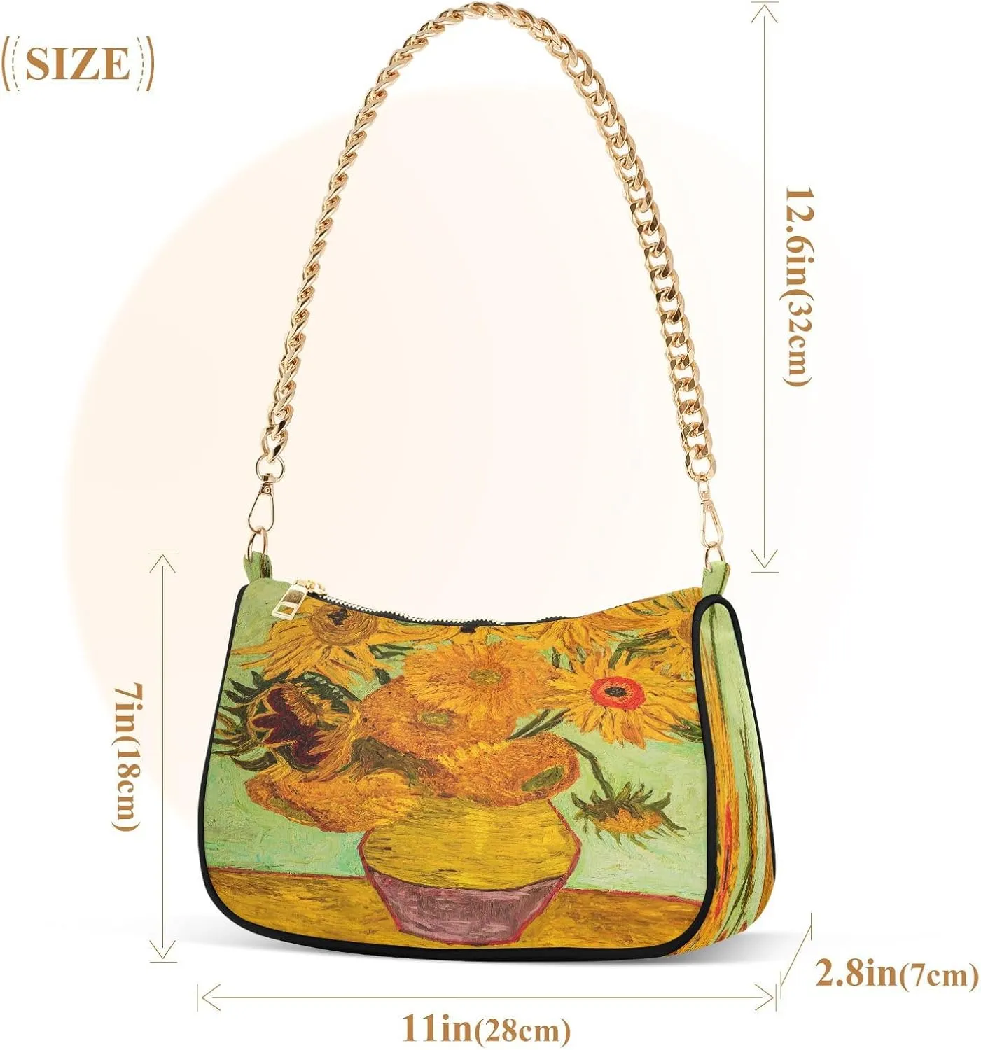 Chain Shoulder Bag Hobo Tote Handbag Mini Clutch Purse with Zipper Closure for Women