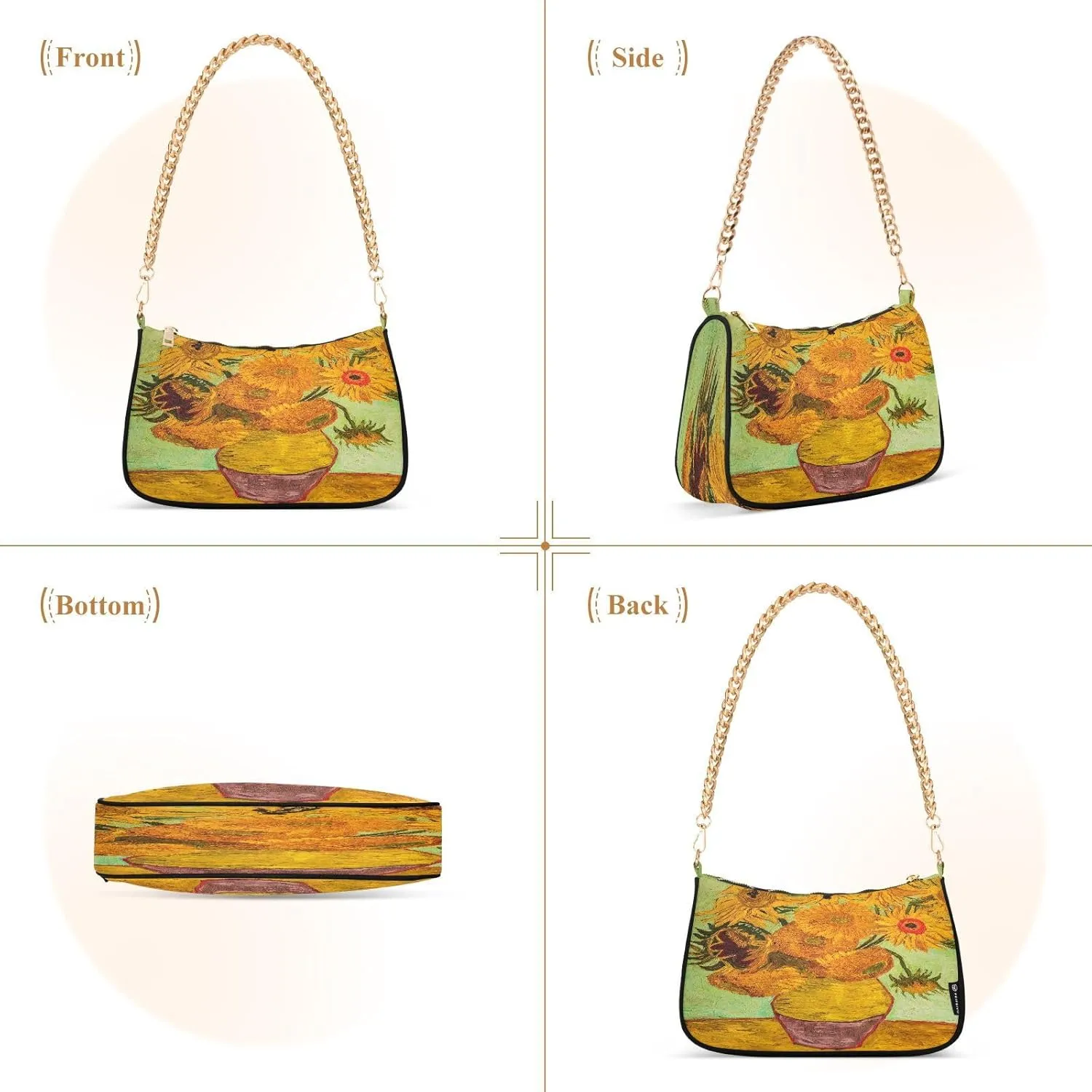Chain Shoulder Bag Hobo Tote Handbag Mini Clutch Purse with Zipper Closure for Women