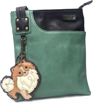 Chala Crossbody Phone Purse | SOFT PU Leather SWING Bag with Chala Key fob (Light Teal Pomeranian)