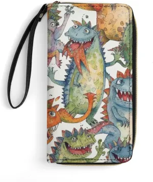Chaotic Colorful Monsters Leather Wallet Smooth Zip Around Clutch Wristlet Travel Long Soft Purse for Women