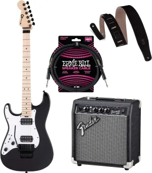 Charvel Pro-Mod So-Cal Style 1 HH LH Electric Guitar Gloss Black, Fender Frontman 10G Amp, EBall Cable, Levis MS26-BLK Bundle