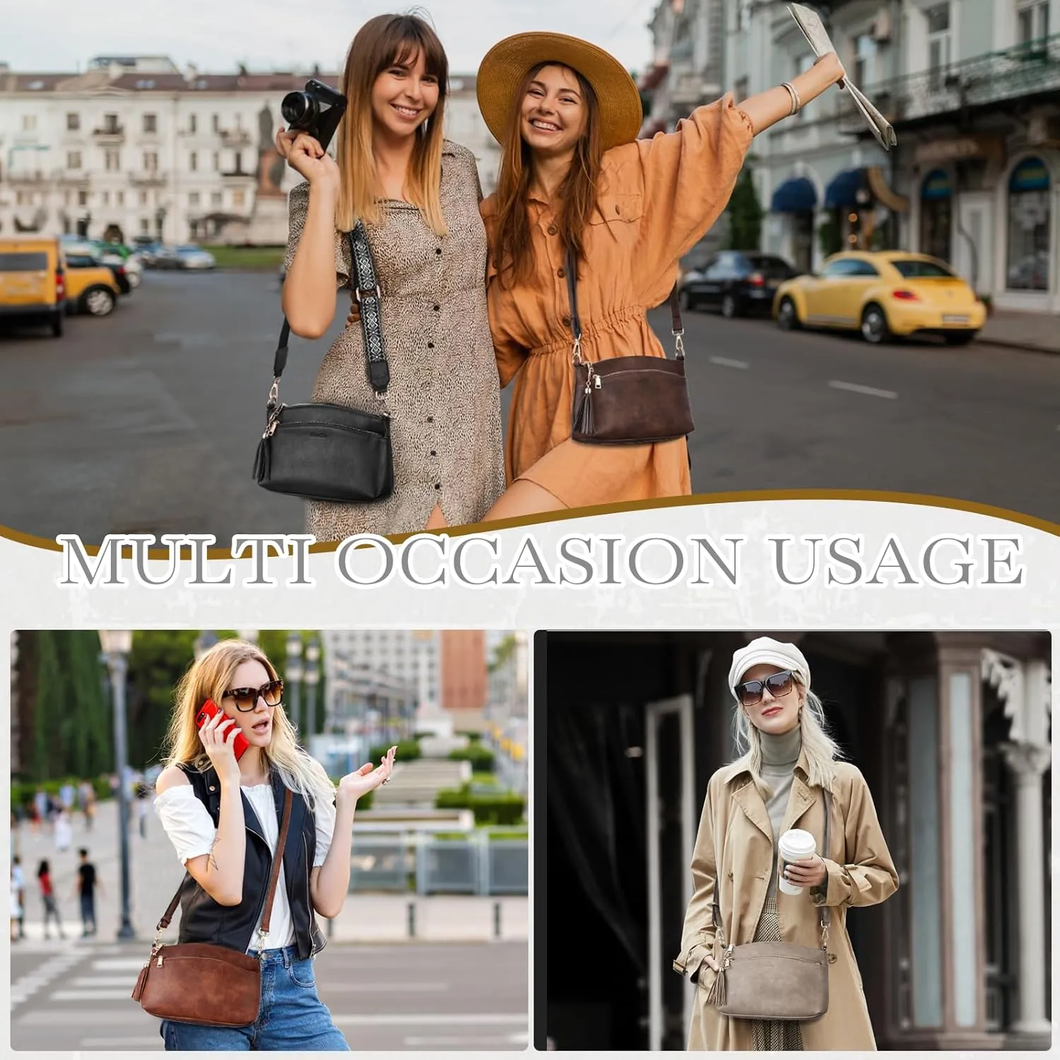 Chase Chic Crossbody Purse for Women, Trendy Vegan Leather Cross Body Bag Lady Small Handbag with Guitar Strap
