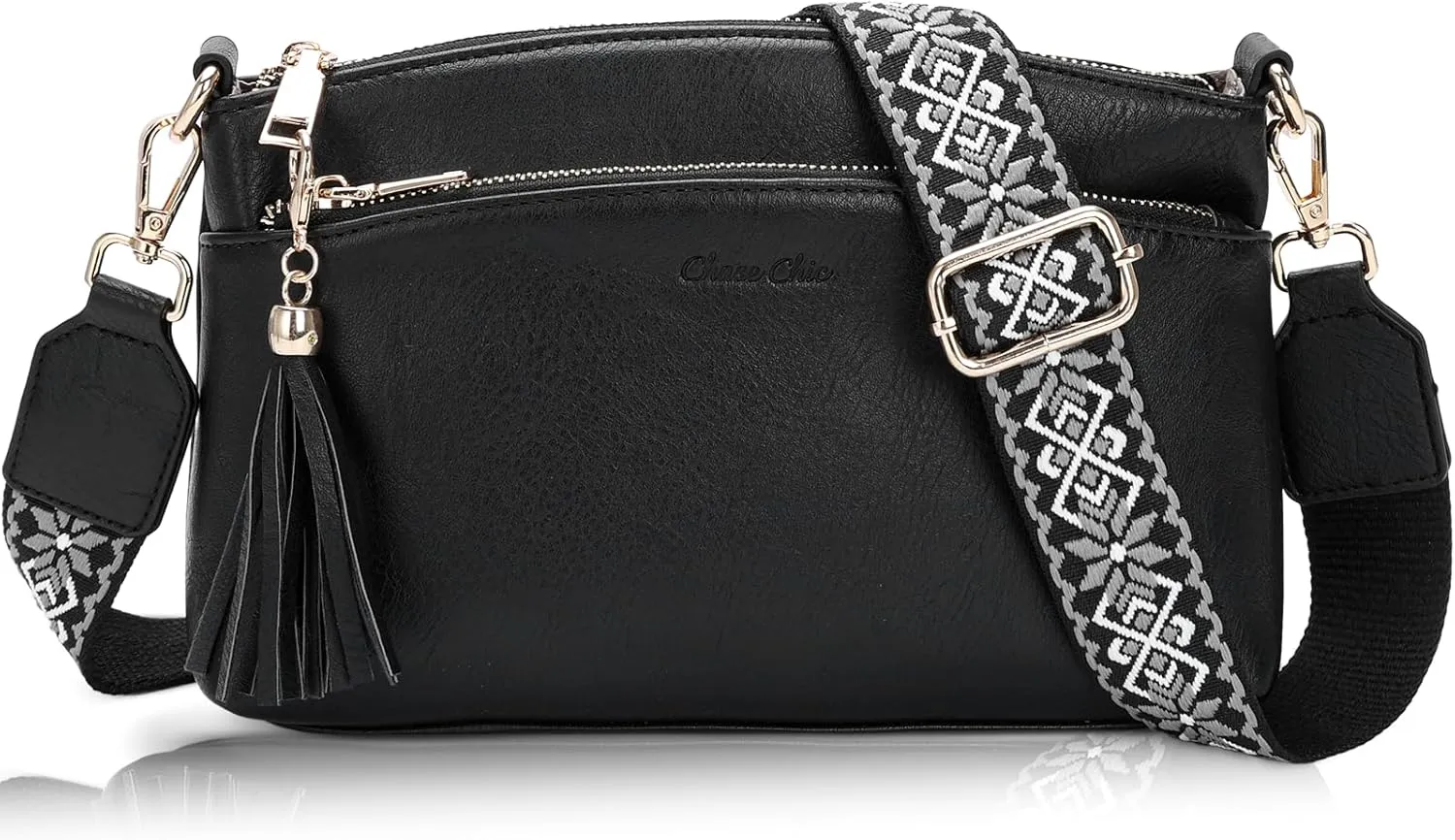 Chase Chic Crossbody Purse for Women, Trendy Vegan Leather Cross Body Bag Lady Small Handbag with Guitar Strap