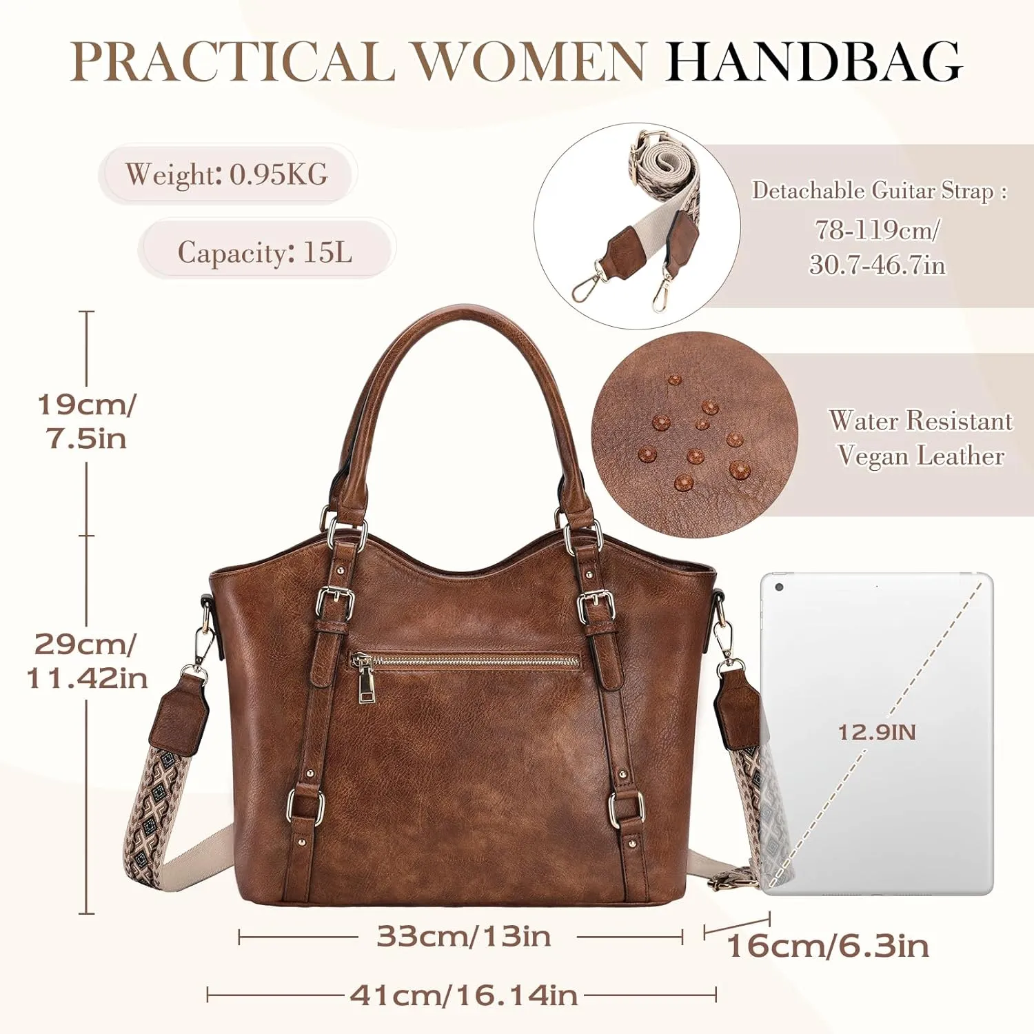 Chase Chic Leather Hobo Bags for Women, Medium Shoulder Purses Handbags Satchel Tote Purse with Crossbody Starp