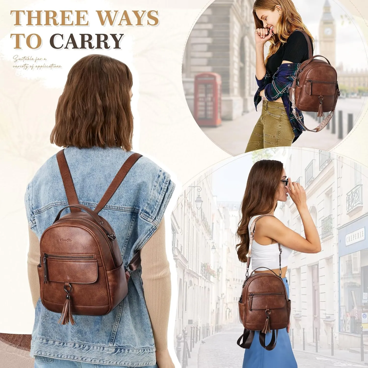 Chase Chic Mini Backpack Purse for Women, Vegan Leather Cute Small Backpack Ladies Fashion Shoulder Handbag for Travel Brown