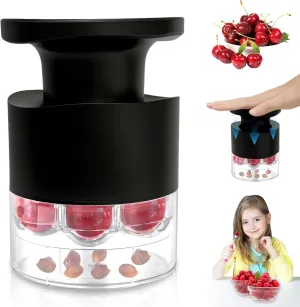Cherry Pitter Multiple, Quick Release Multi Cherries Stoner Pitter 7-in-1, Push Button Cherr'y Core Pit'ter Tool with Splatter Protector, Pit Seed Remover for Making Jam Cherry Dishes (Black-7-Hole)