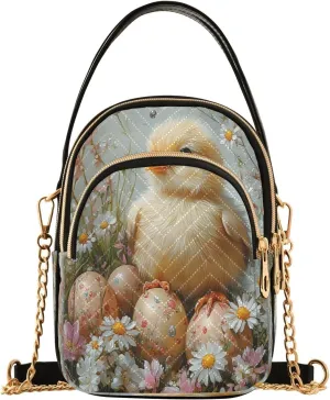 Chicken Egg Easter Flower Crossbody Bag for Women Mini Cell Phone Purse Women's Shoulder Handbag