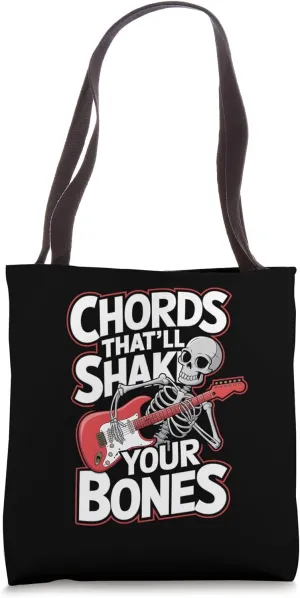 Chords That’ll Shake Your Bones Guitarist Skeleton Rock Tote Bag