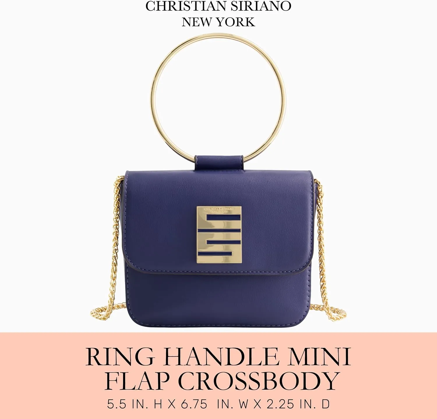 Christian Siriano New York Women's Crossbody Bag Purse, Mini Flap Shoulder Handbag with Ring Handle and Chain Strap