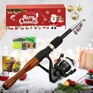 Christmas Fishing Pole Combo Set, Collapsible Rods, Telescopic Fishing Pole Set with Tackle Included, Fishing Hooks, for Fishing Beginner and Angler