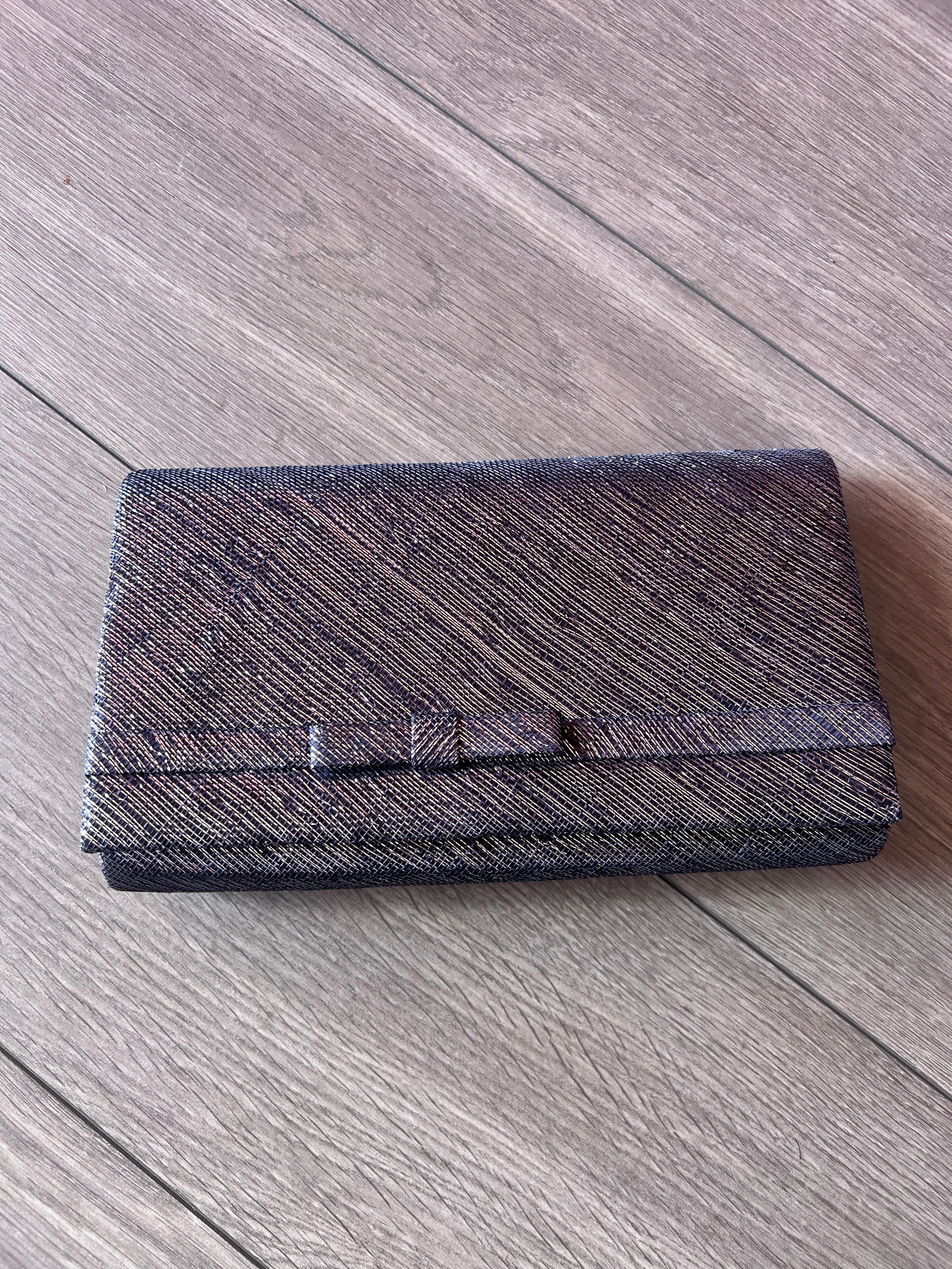 Classic Sinamay Metallic Navy Clutch Bag for Weddings