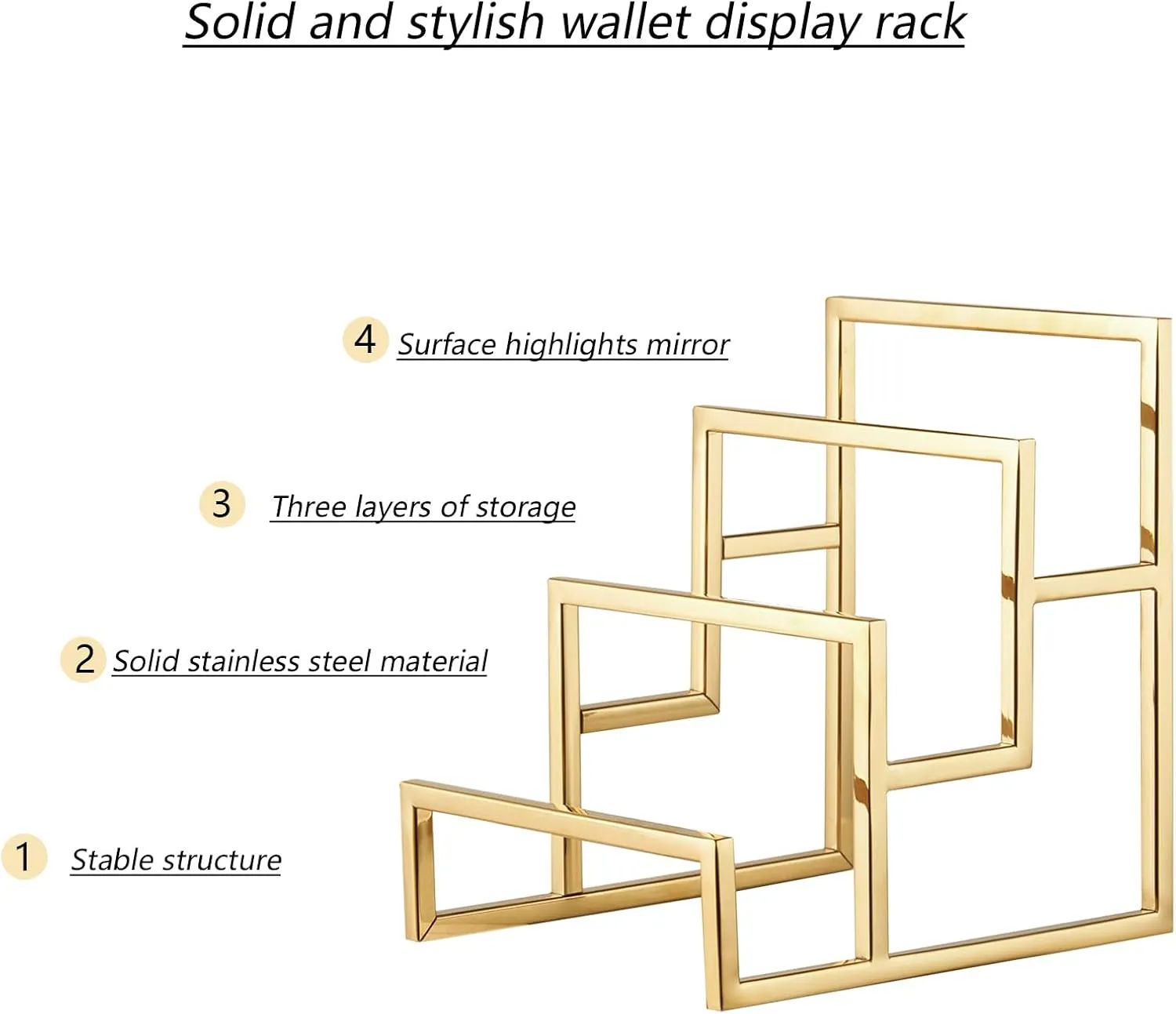 Clutch Purse Display Stand, 3 Layer Stainless Steel Wallet Display Stand Clutch Handbag Holder for Boutique Store and Home Retail, Titanium Gold