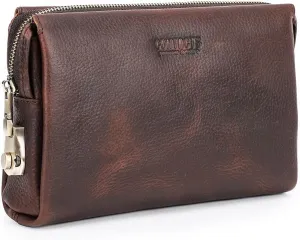 Clutch Purse with Lock Clutch Bag for Men Full Grain Leather Anti Theft Travel Wristlet Handbag Clutch Wallet Card Phone Organizer (Coffee)