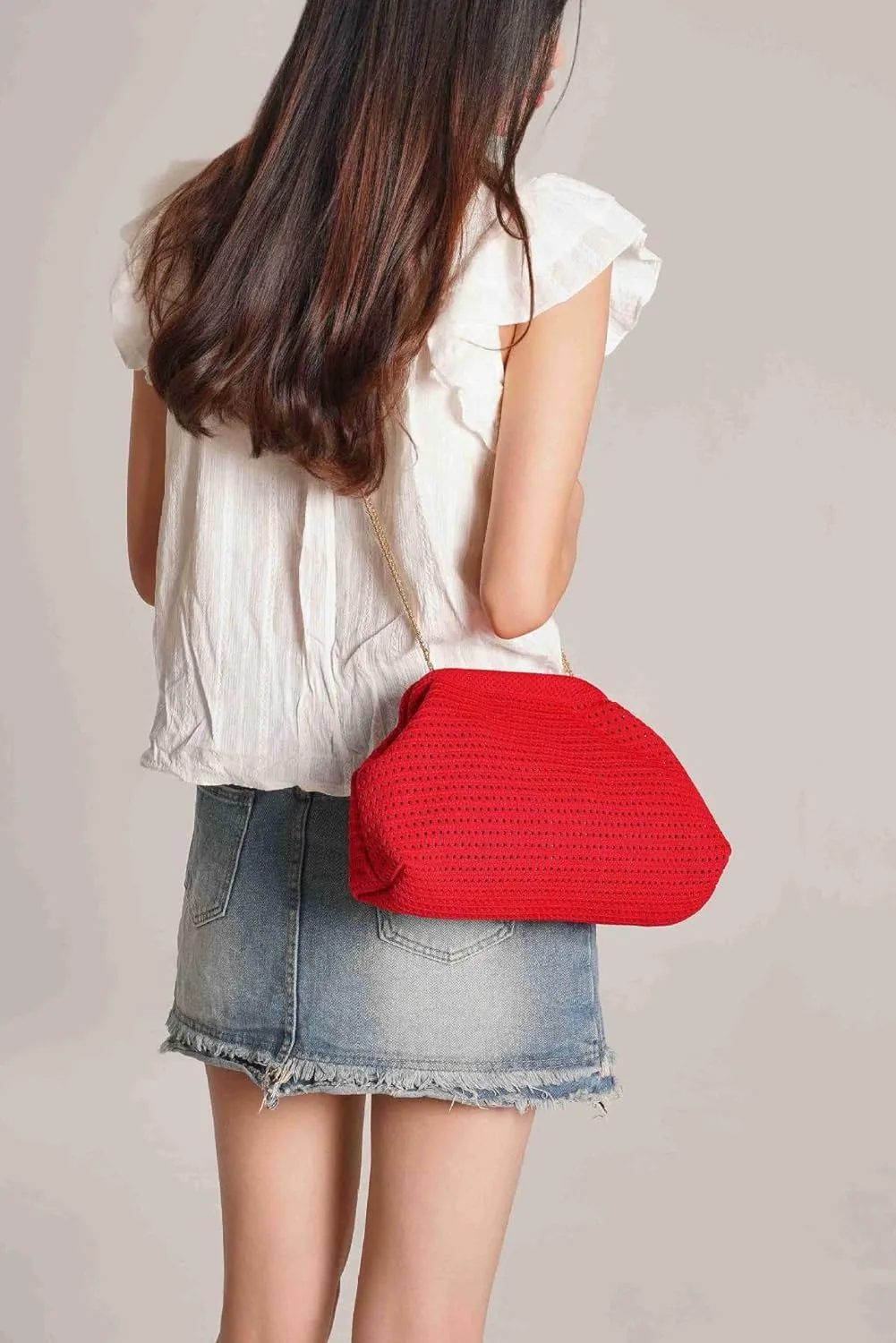 Clutch Purses for Women Knitted Cloud Bag Summer Beach Tote Handbag Fashion Dumpling Crossbody Shoulder Pouch Bag