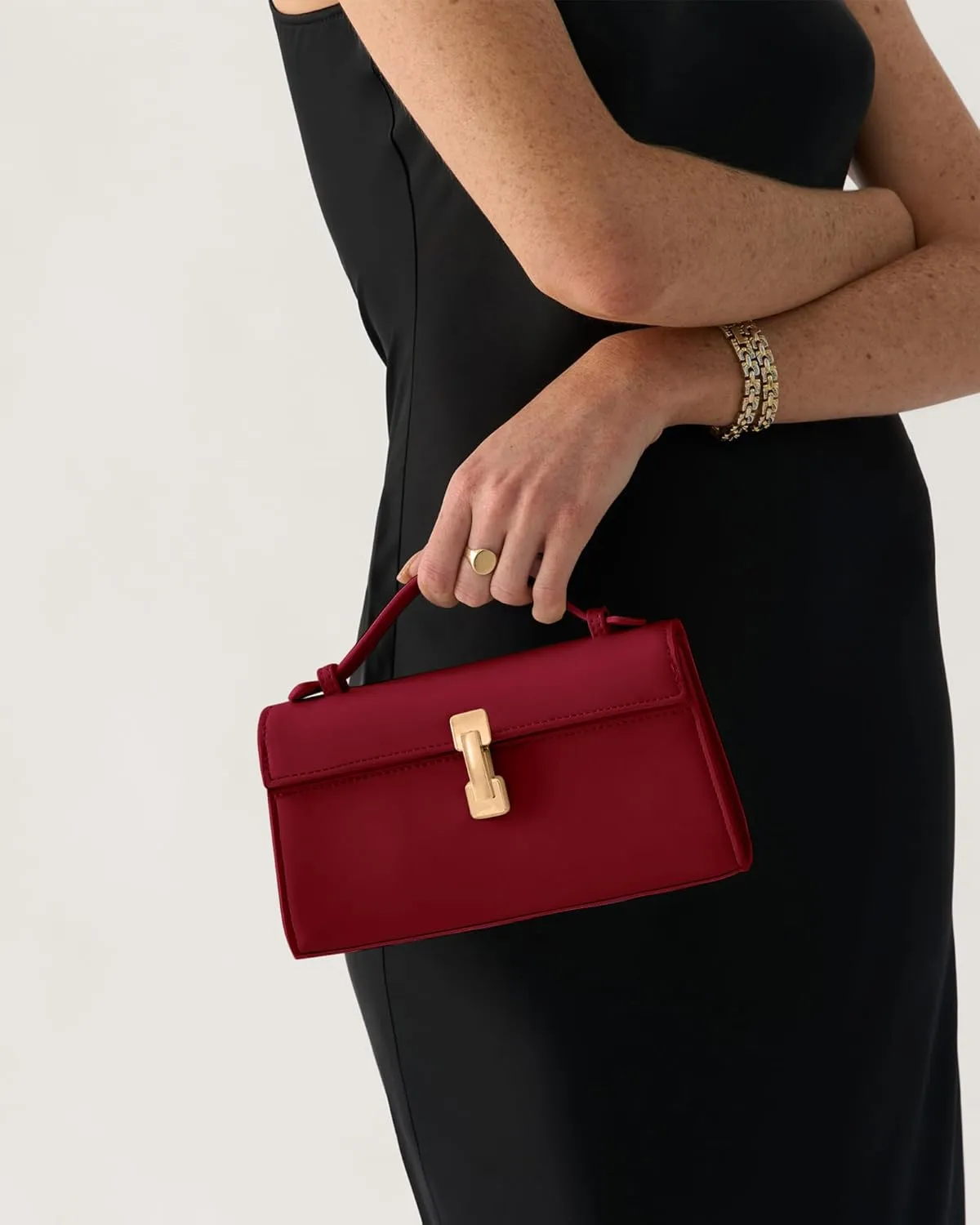 Clutch Purses for Women - Small Purse Top Handle - Evening Bag - Adjustable Crossbody Handbag - Trendy PU Leather