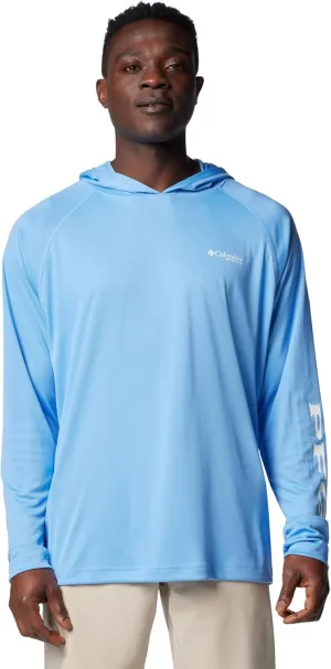 Columbia Men's PFG Terminal Tackle Long Sleeve Fishing Hoodie, White Cap/White Logo, Large