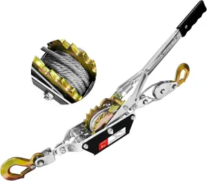 Come Along Winch 2 T Pulling Capacity 7 FT Steel Cable 2 Hooks Heavy Duty Ratchet Power Puller Tool with Dual Gears Automotive Hoist Cable Puller Ideal for Vehicle Rescue.