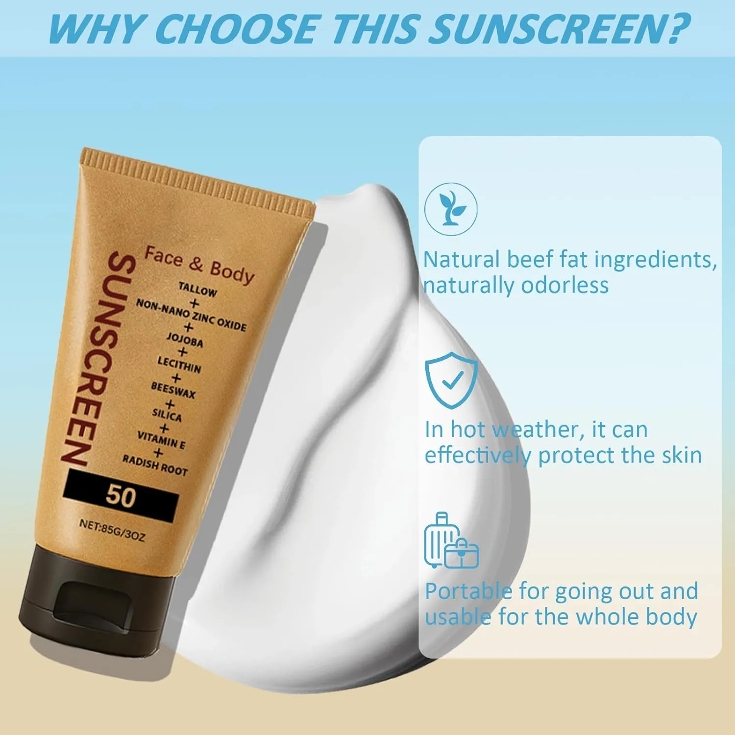 Confidita Beef Tallow Sunscreen, Confidita's Tallow Nourish SPF 50 | Organic Natural Beef Tallow Sunscreen, Clean Non-Greasy Formula for Face and Body for Sunmmer Outdoor Travel | Women and Men6OZ (2)