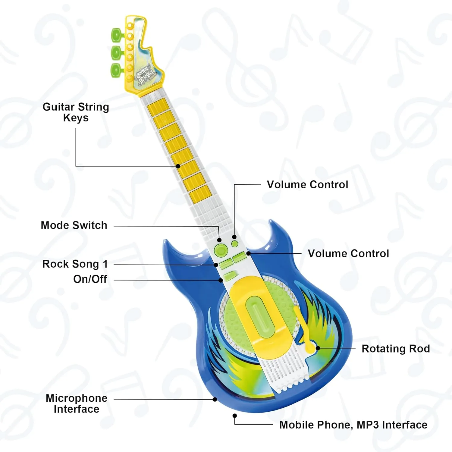 Contixo TG4 Musical Guitar and Microphone Set for Kids, Guitar Toys Starter Kit with Adjustable Hight Microphone with Stand, Karaoke Toys for Boy,Girls,Toddlers Christmas Birthday Gift Blue