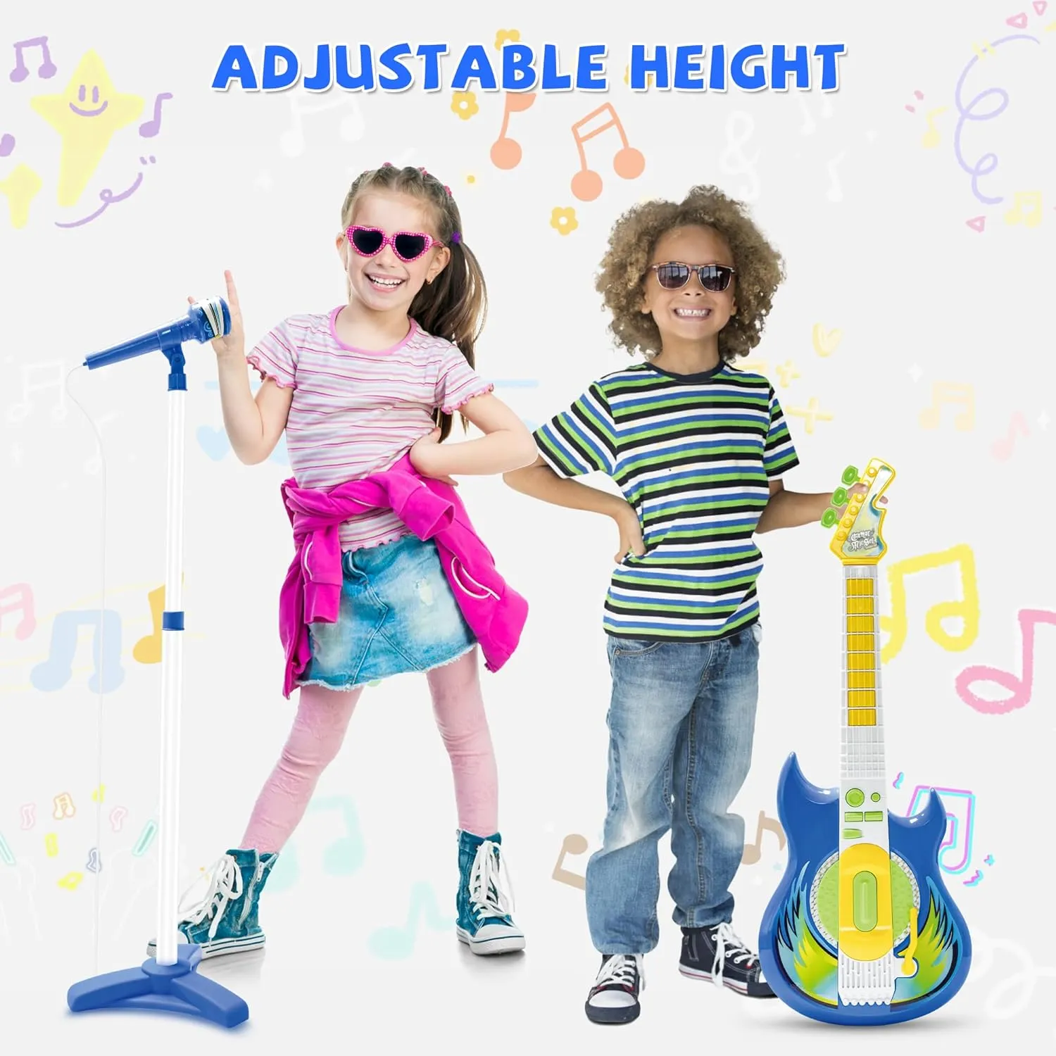 Contixo TG4 Musical Guitar and Microphone Set for Kids, Guitar Toys Starter Kit with Adjustable Hight Microphone with Stand, Karaoke Toys for Boy,Girls,Toddlers Christmas Birthday Gift Blue