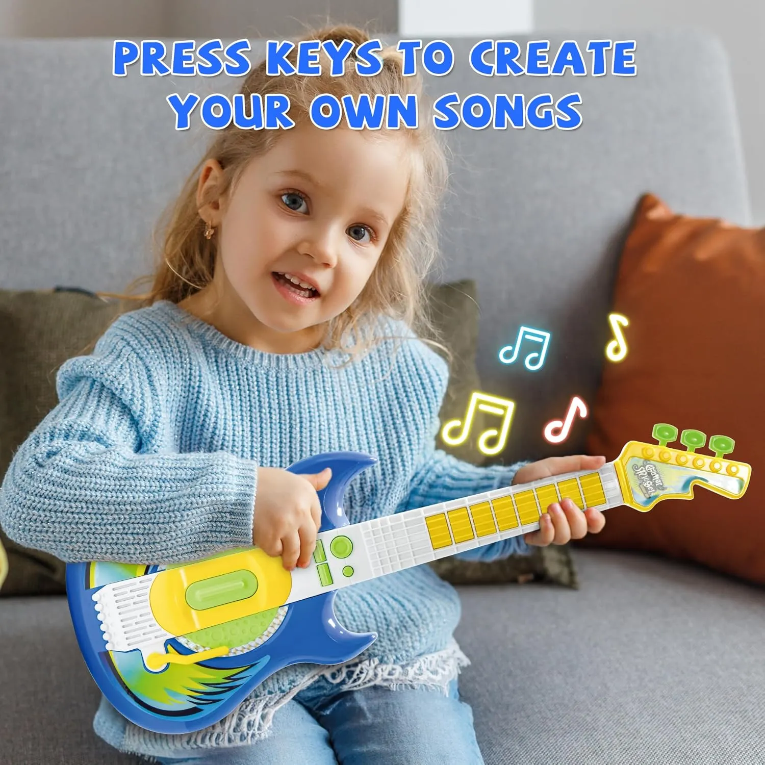 Contixo TG4 Musical Guitar and Microphone Set for Kids, Guitar Toys Starter Kit with Adjustable Hight Microphone with Stand, Karaoke Toys for Boy,Girls,Toddlers Christmas Birthday Gift Blue