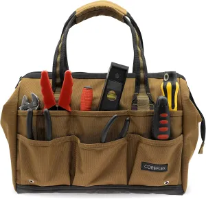 Coreflex 14 inch Wide-Mouth Tool Bag, Gear Bag, Multiple Purpose - for Plumbers, Electricians, Handymen also good for daily use, office use and camping. (Tan)