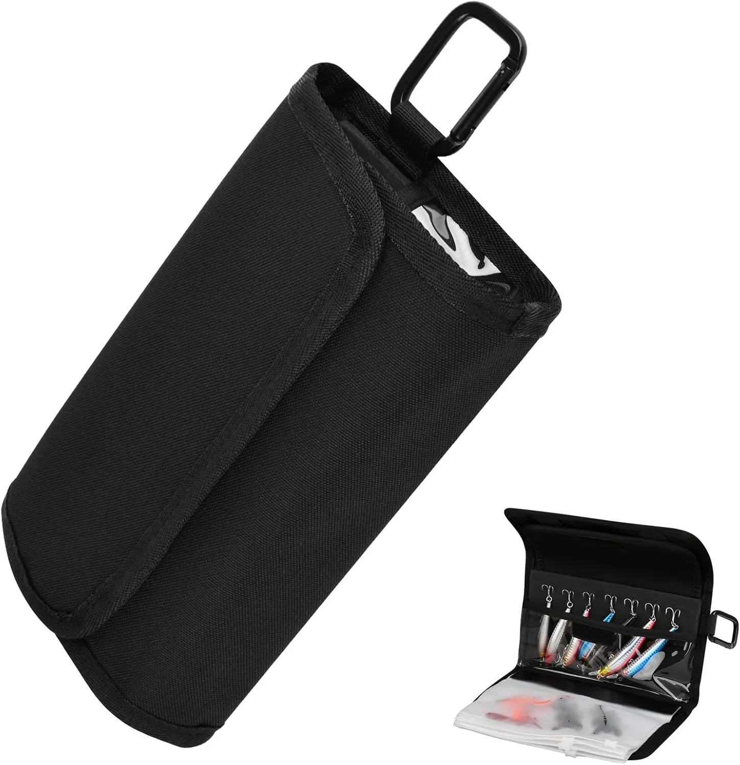 Cosmos Fishing Tackle Organizer Wallet Wrap with Fishing Spinner Baits Clear Case Bag & 4 Removable Fishing Lure Storage Zipper Sleeve Soft Bait Binder Pocket with Hanging Hook for Fishing & Fisherman