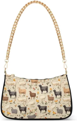 Cow Sheep Chicken Tote Bag Shoulder Bag Hobo Handbag for Women Ladies Mini Clutch Purse with Zipper Closure