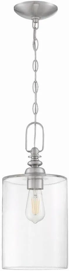 Craftmade 49891-BNK-C Dardyn Clear Glass Cylinder Mini Pendant, 1-Light 60 Watt, 17"H x 8"W, Brushed Polished Nickel