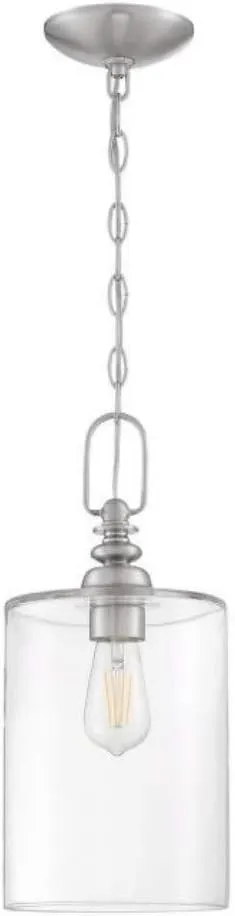 Craftmade 49891-BNK-C Dardyn Clear Glass Cylinder Mini Pendant, 1-Light 60 Watt, 17"H x 8"W, Brushed Polished Nickel