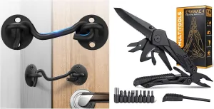 CRANACH Barn Door Lock & Multitool Knife (1 Pack, Stainless Steel)