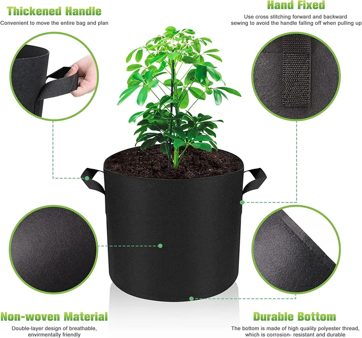 Croch 5-Pack Plant Grow Bags, Heavy Duty Thickened Nonwoven Fabric Pots with Handles