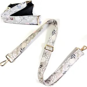 Cross Body Grey Dandelion Floral Guitar Style Bag Strap - Grey Dandy lion Cross Body Strap Custom Color- Adjustable -Double Padded-Durable- (1.5" Width, Silver)