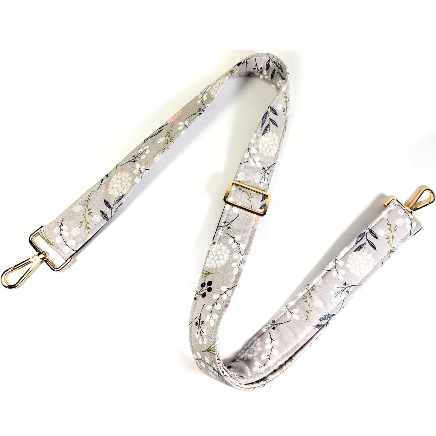 Cross Body Grey Dandelion Floral Guitar Style Bag Strap - Grey Dandy lion Cross Body Strap Custom Color- Adjustable -Double Padded-Durable- (1.5" Width, Silver)
